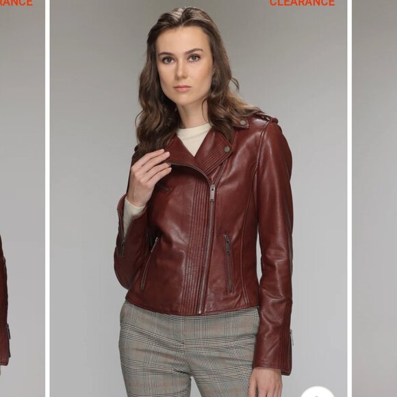 Danier Klaudia XXS: Brick Retro Style Leather Biker Inspired Jacket - Picture 1 of 5